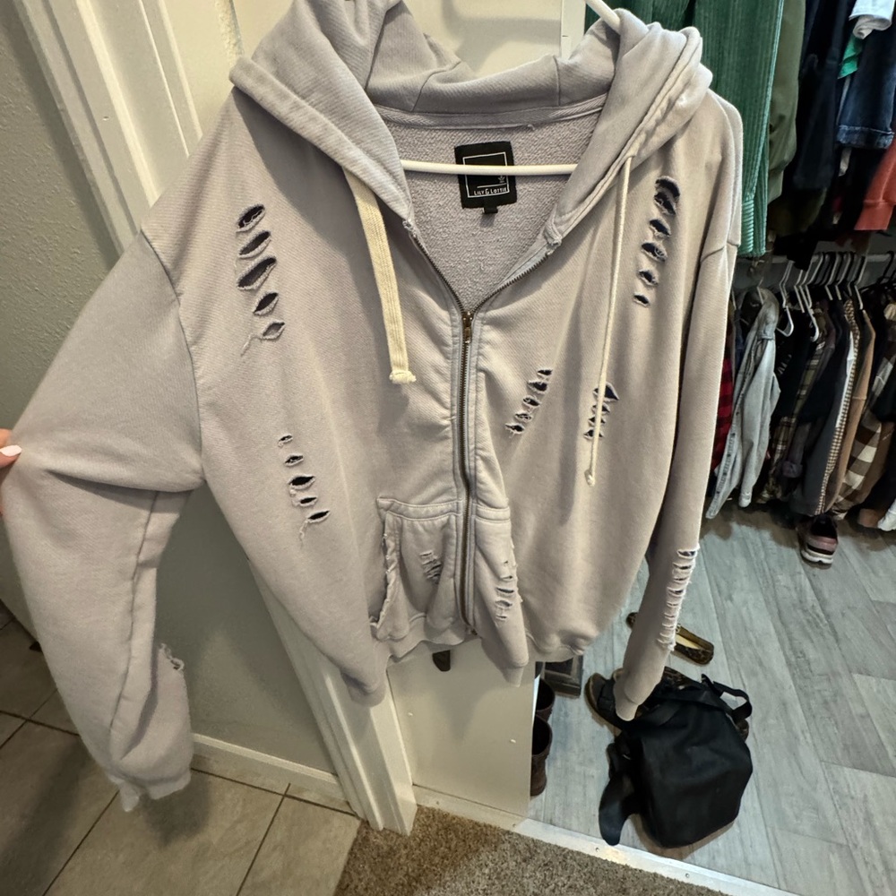 Distressed Lavender Zip-Up Hoodie